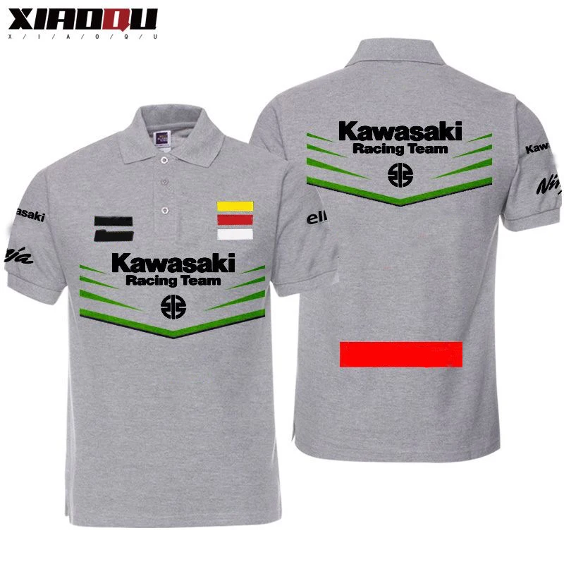 T-shirt à manches courtes en pur coton pour hommes, polo d\'équitation de moto lourde, Kawasakis, été, nouveau, 2024