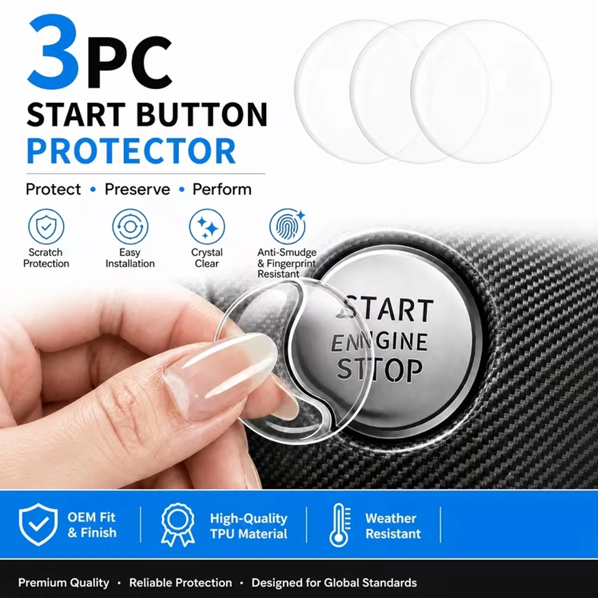 3pcs Car Starter Ring Stickers Universal Ignition Switch Decals for Cars Trucks SUVs - Easy Apply Vinyl Starter Ring Patches