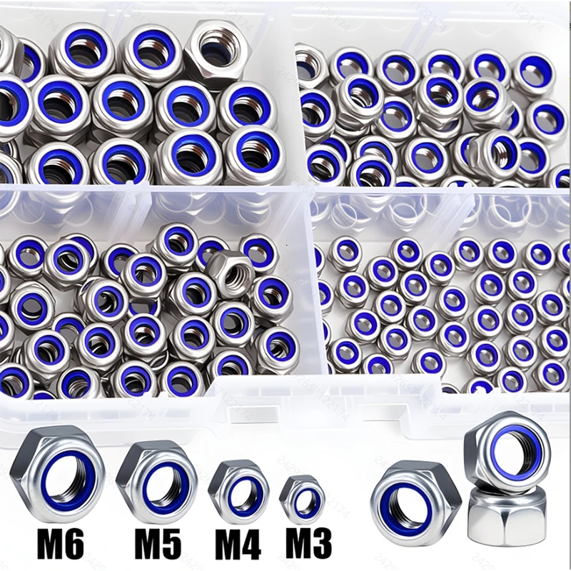 150pcs Stainless Steel Nylon Locking Nuts - Anti-Slip, Self-Locking, Hexagonal Cap, Full Thread, Right Thread, M3/M4/M5/M6, Dura
