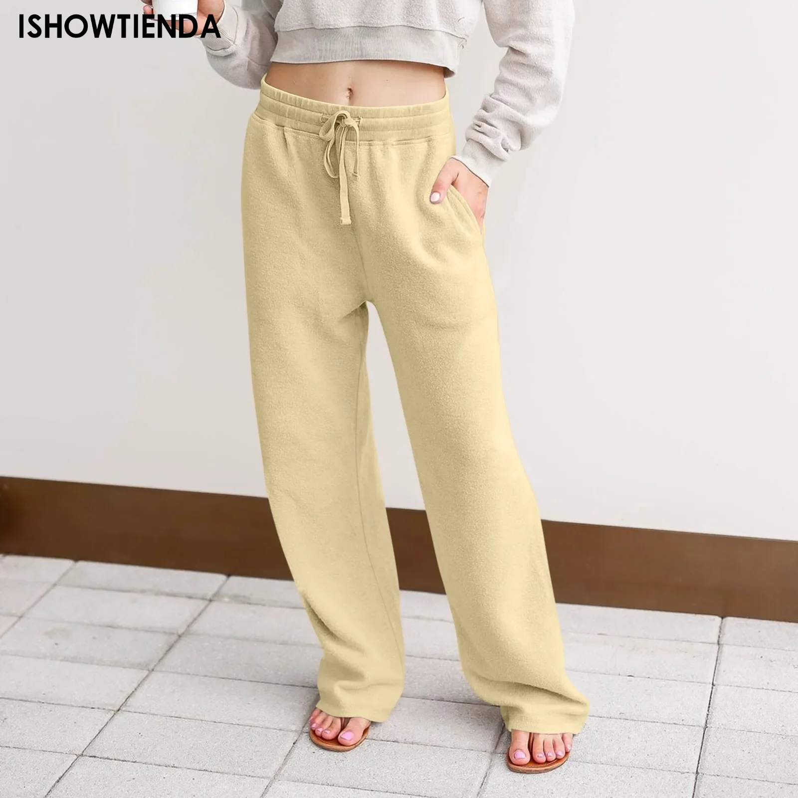 Women S Casual Joggers Loose Wide Leg Pants High Waist Drawstring Sweatpants Solid Color Running Trousers Baggy Lounge Yoga