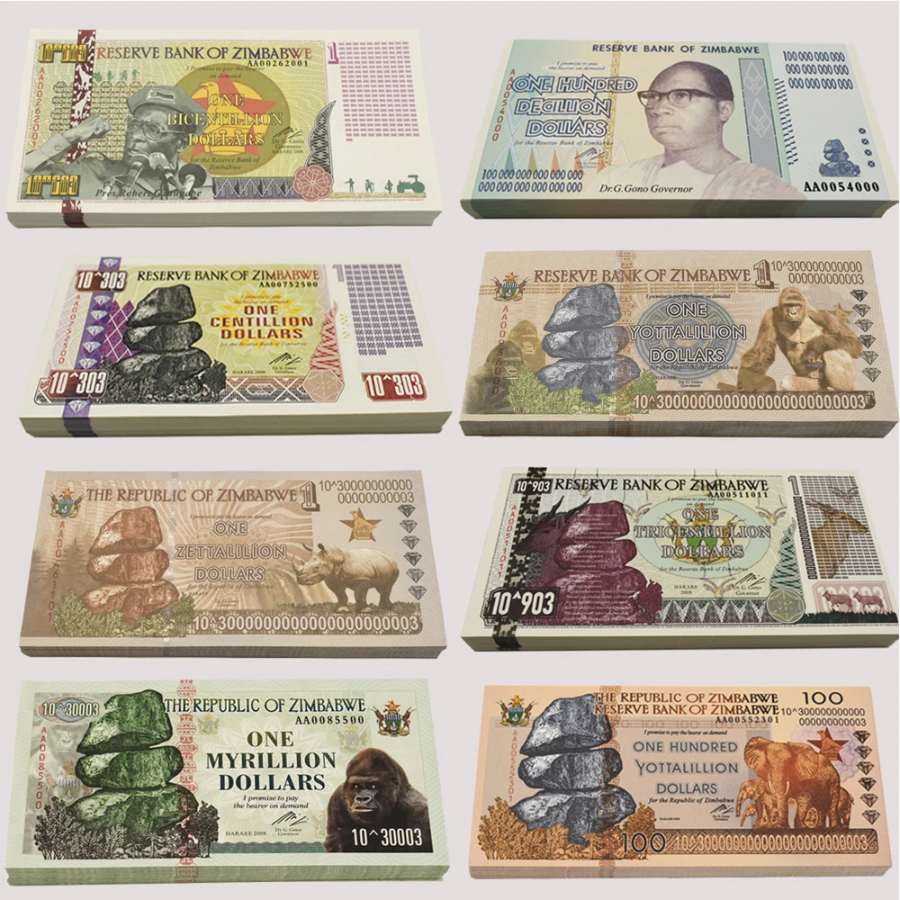 

100pcs/box Zimbabwe One Hundred Yottalillion Dollars Paper Banknotes with Serial Number with Wooden Box Business Souvenirs