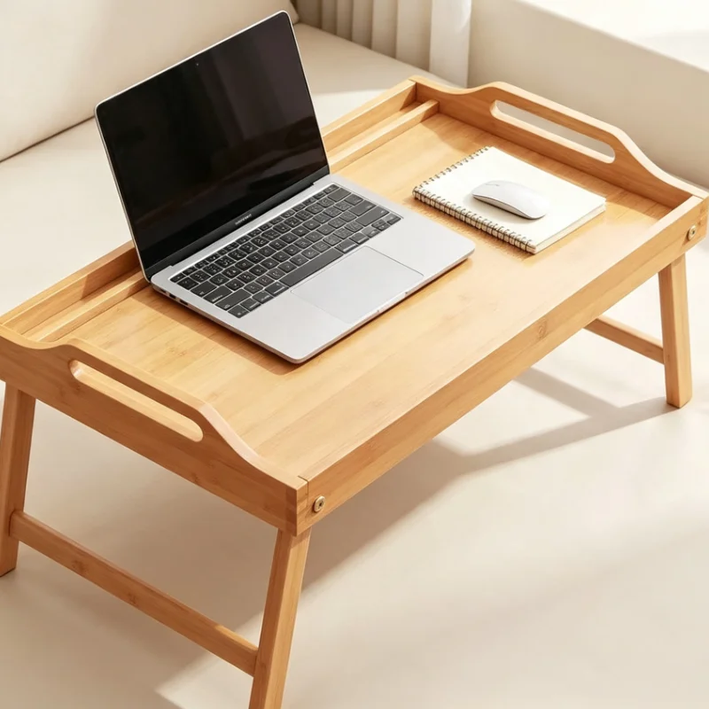 Bamboo Folding Bed Tray Table With Handles For Laptop Breakfast Study And Living Room Floor Seating Home furniture