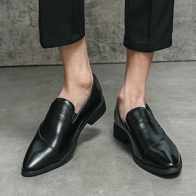 Men  New Pointed Black Brown Casual Fashion Business Leather Shoes in European and American Style PU Sizes 38-48 Men  Shoes