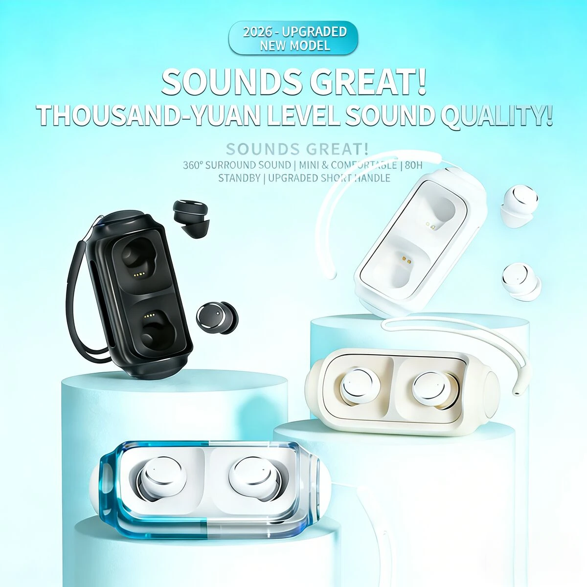 

Capsule Shaped Bluetooth Earphones Mini Portable HiFi Stereo Low Latency Long Playtime Lightweight Headset for Daily Sport Sleep