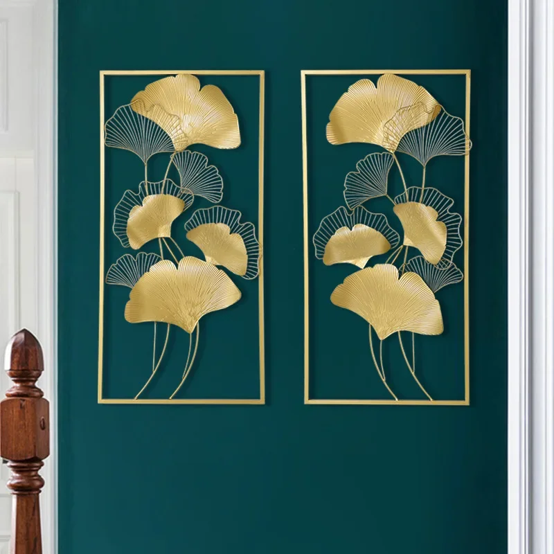 ديكور جداري على شكل أوراق الجنكة من الحديد المطاوع الصيني الجديد، معلق على الحائط لخلفية الأريكة، ديكور داخلي