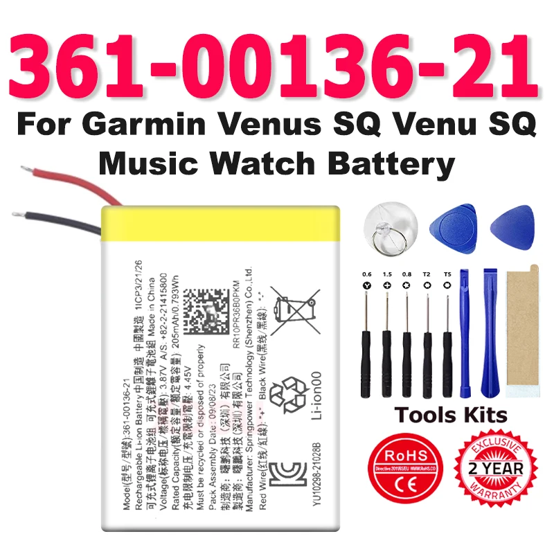 

361-00136-21 Новый высококачественный аккумулятор емкостью 205 мАч 361-00136-10 для Garmin Venus SQ Venu SQ, аккумулятор для музыкальных часов + бесплатные инструменты