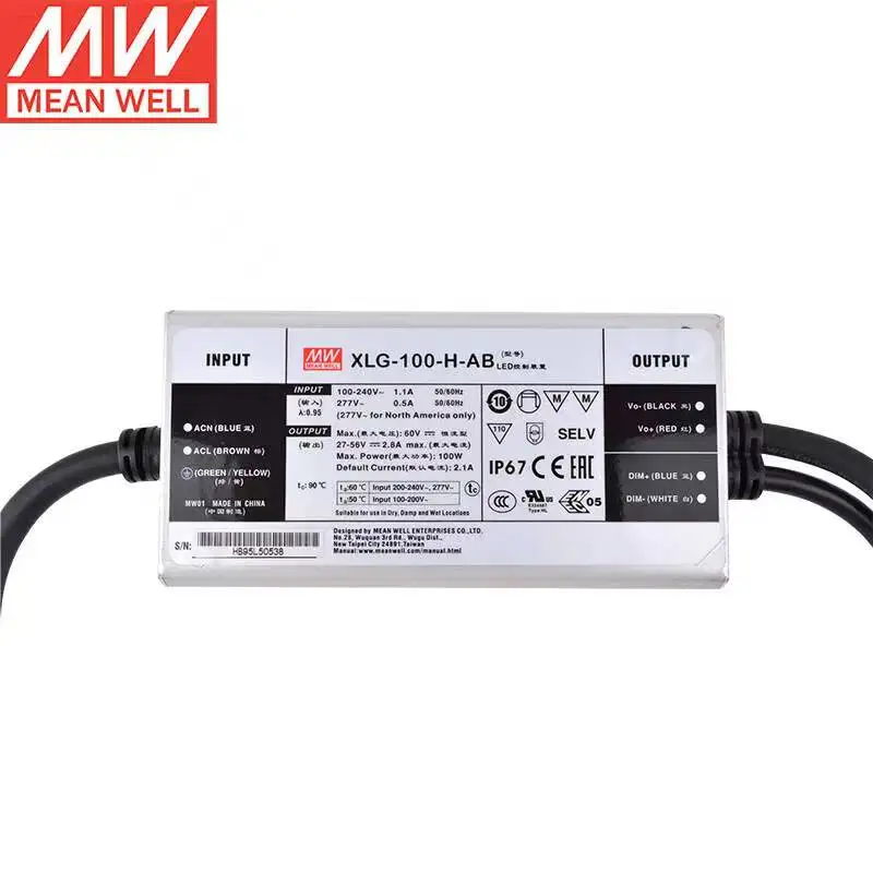 Imagem -02 - Meanwell-led Driver de Iluminação Modo de Energia Constante Pfc Ativo Buit-in Ac-dc Ip67 à Prova Dágua em Função de Escurecimento Xlg100-h-ab