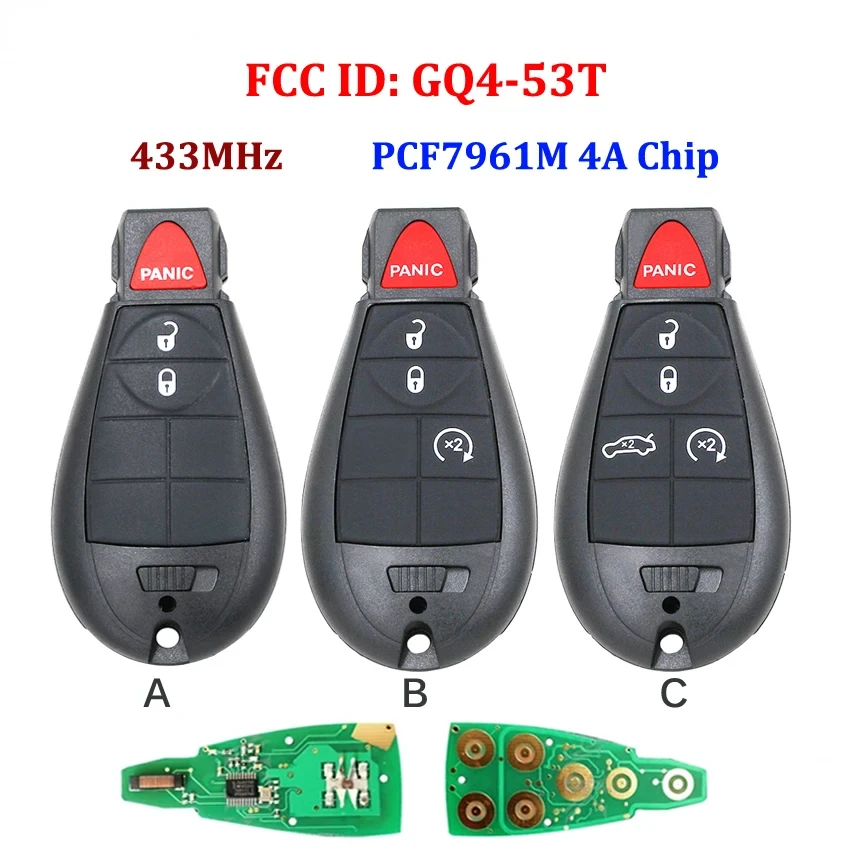 

3/4/5 Button Remote Fobik Key Fob 433mhz PCF7961M 4A Chip for Jeep Cherokee Sport KL 2014 2015 2016 2017 2018 2019 FCC:GQ4-53T