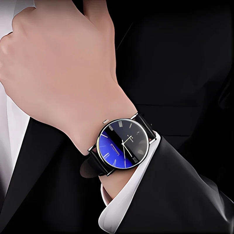 Business Men's Watches Fashion Roman Numerals Leather Band Quartz Analog Wristwatch Simple Casual Male Clock Reloj Para Hombre