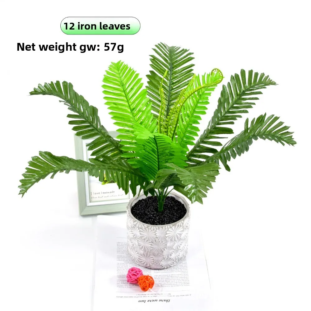 3pcs 12 Big Iron Tree Leaves Fern Leaves Simulated Plant Gardening Wall Decoration Loose Tail Office Green Simulated Leaves