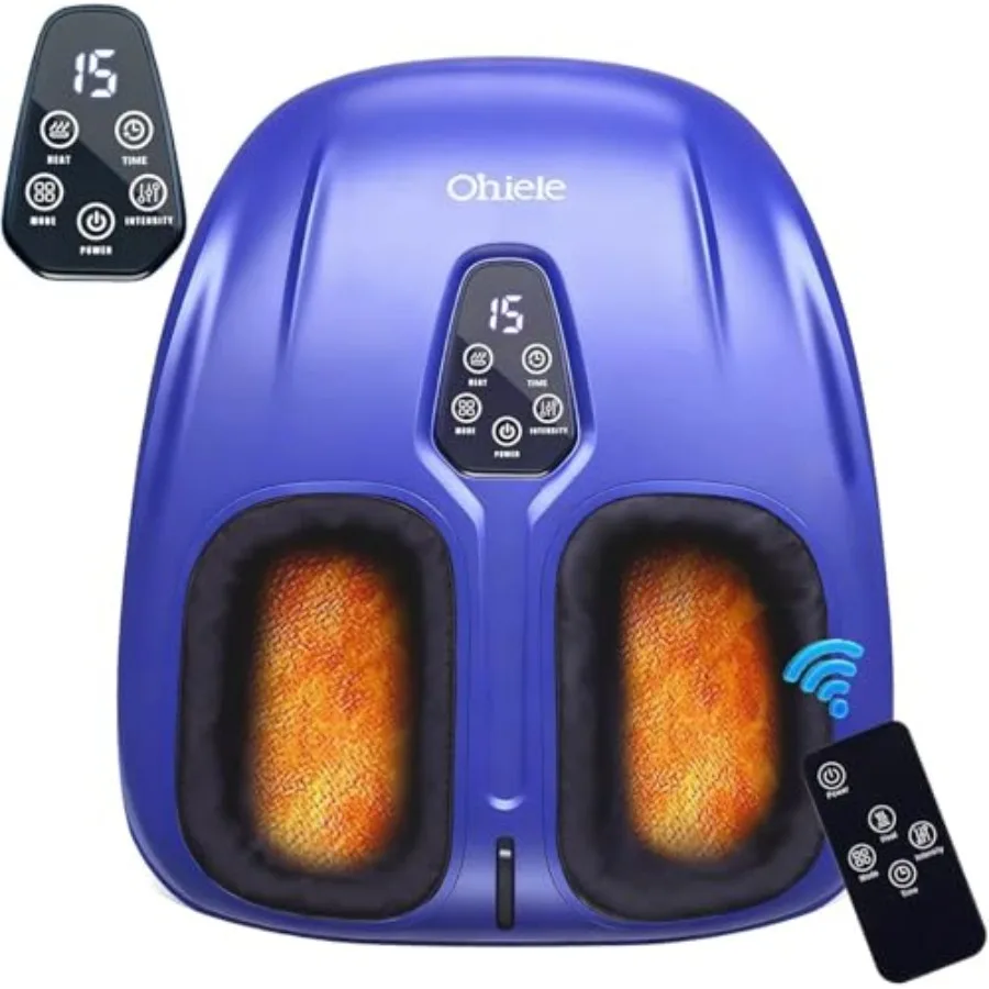 

Foot massager with heat for plantar fasciitis relief, ABS plastic body in blue purple, shiatsu deep kneading with multi modes a