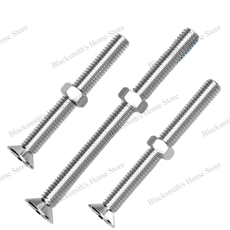 Extended Cross Countersunk Head Screws Made of 304 Stainless Steel, M2 M3 M4 M5 Bolt Rod Set with Complete Nut Accessories