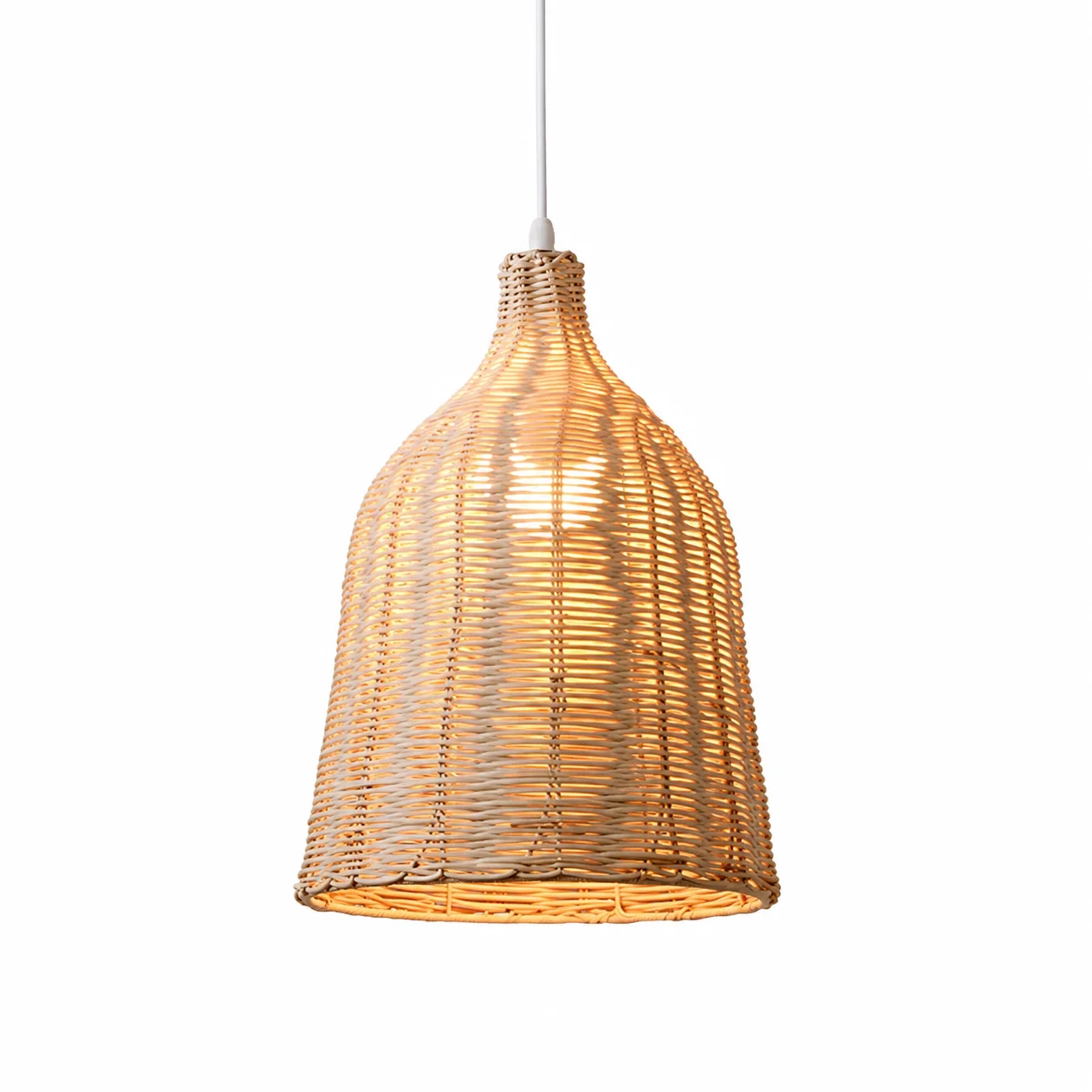 JOYINLED 11.8 * 15.7in Hanging Rattan Chandelier Boho Wicker Pendant Light Handmade Bamboo Hanging Ceiling Lamp Crafts Lampshade