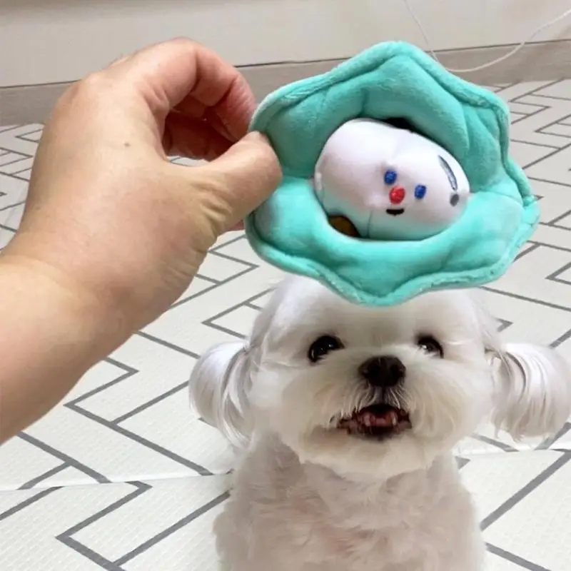 Plush Toy For Dogs Interactive Training Toy For Pet Playing Seashell Pearl Shaped Dog Plushie For Backyard Lawn Pet House Garden