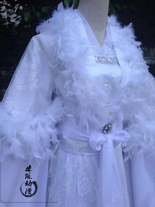 White Hanfu Long Dress Tian Guan Ci Fu Xie Lian Cosplay Costume Fairy Bai Qian Ancient Princess Stage Outfits for Halloween