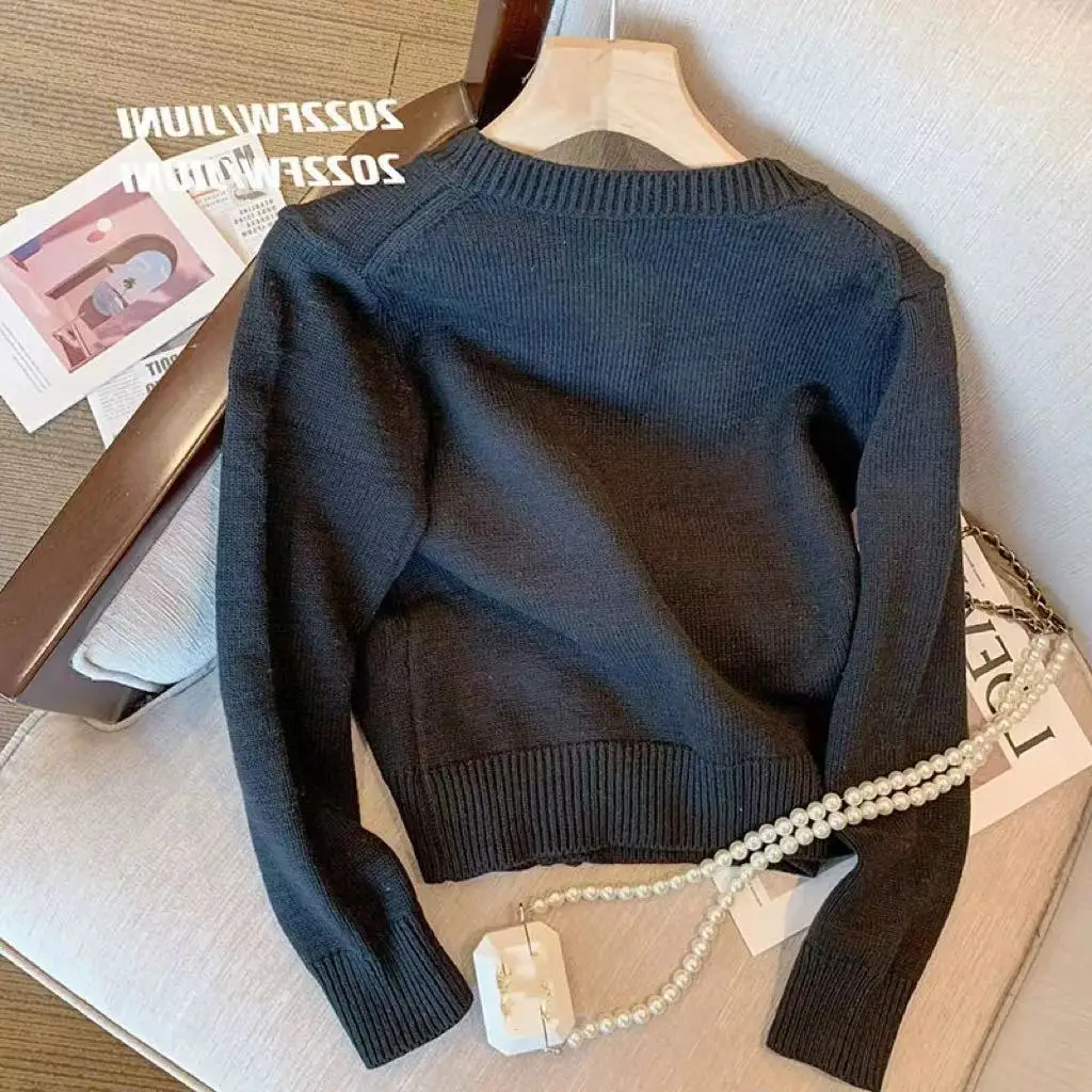 女性用刺embroidery付きショートニットカーディガン,長袖セーター,暖かいカシミアコート,韓国スタイル,日本、秋と冬