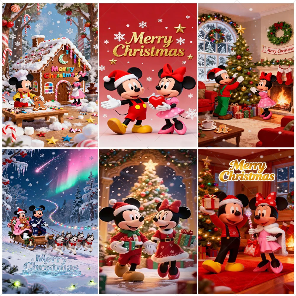 

Disney Mickey Minnie Mouse Door Cover Christmas Party Decorations Mickey Minnie Xmas Tree Background Supplies Photography Props