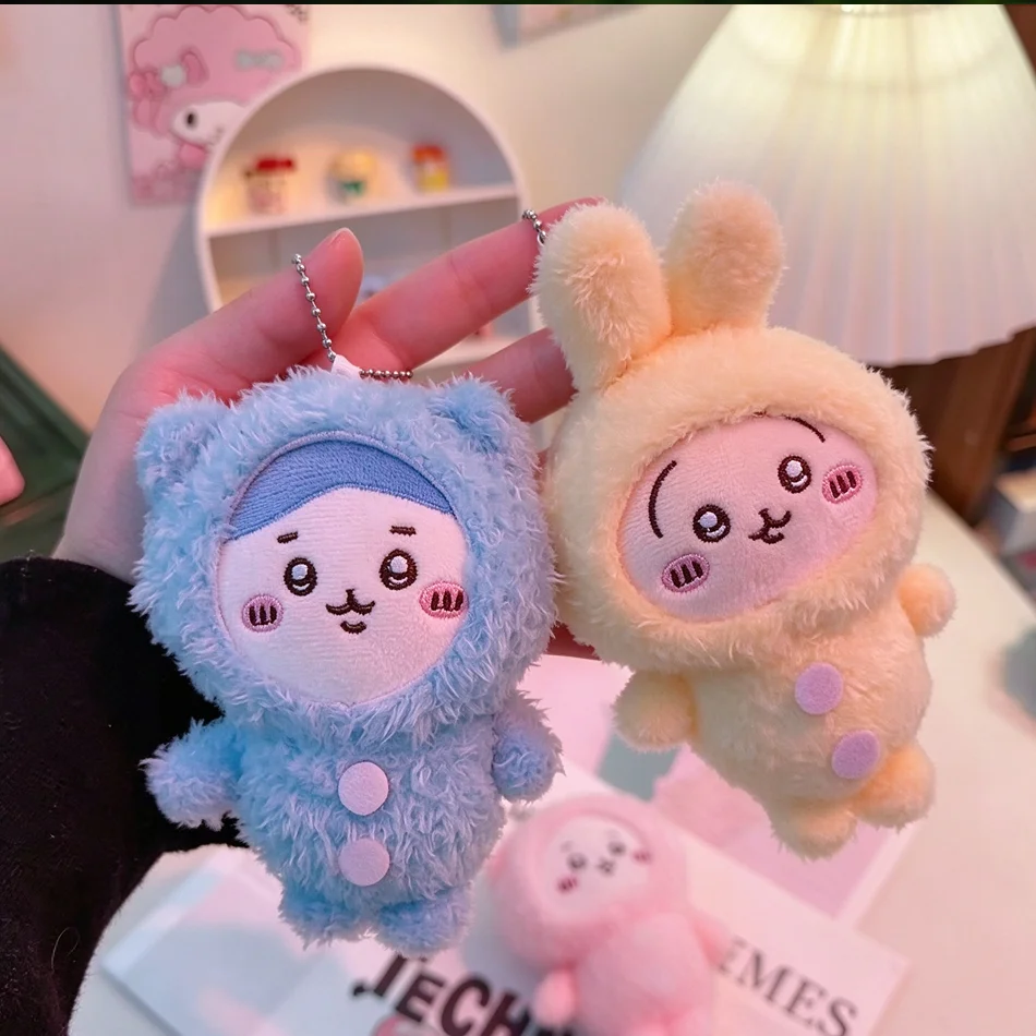 6 Styles Set Cute Kawaii Plush Doll Charms, Round Cheek Cartoon Small Animal Pendants, Lovely Toy Keychain Gifts