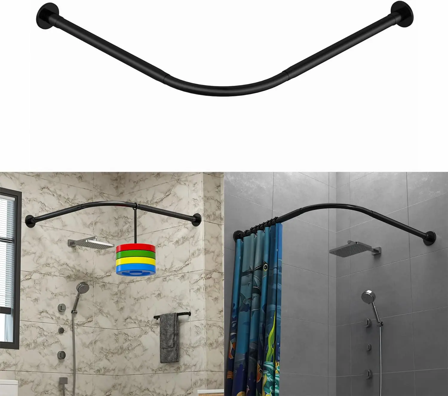 

Corner Shower Curtain Rod Adjustable Stainless Steel L Shaped Rack Drill Free Install for Bathroom, Bathtub, Clothing Store (