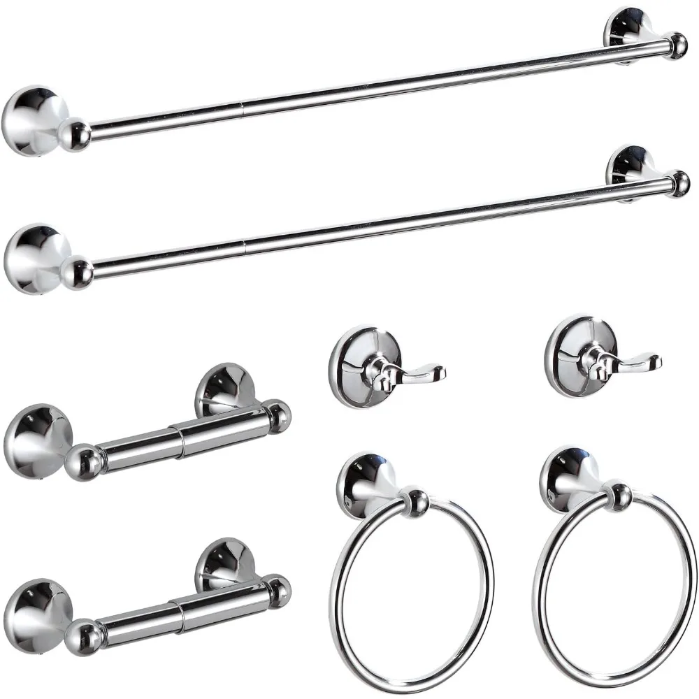 

Chrome Adjustable Expandable Bath Towel Bars Set, 8-Piece Wall Mount Accessories for Modern Bathroom