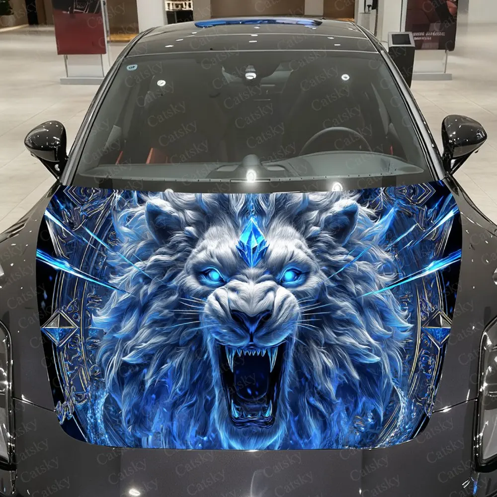 

Виниловая пленка для автомобиля Ice Flame Crystal Lion, водонепроницаемая наклейка на капот из ПВХ, самоклеящиеся устойчивые к царапинам наклейки