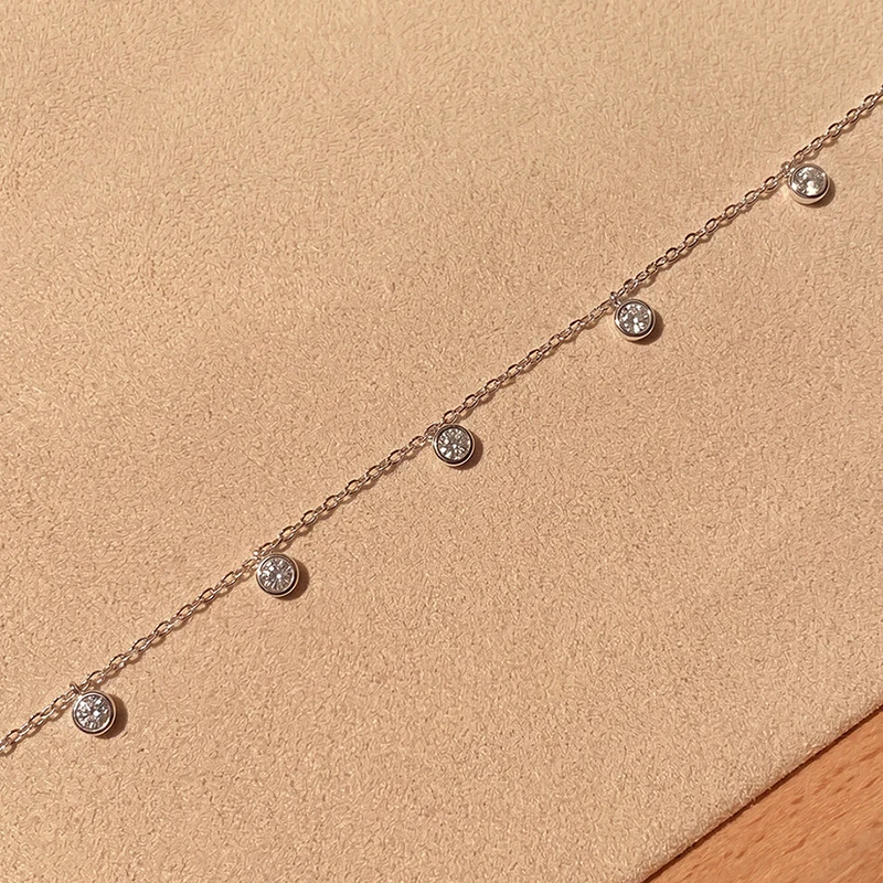 Full 3MM Moissanite Bubble Bracelets for Women Girl 15-18cm Wrist Size Adjustable Chain S925 Silver Plated 18K Wholesale Jewelry