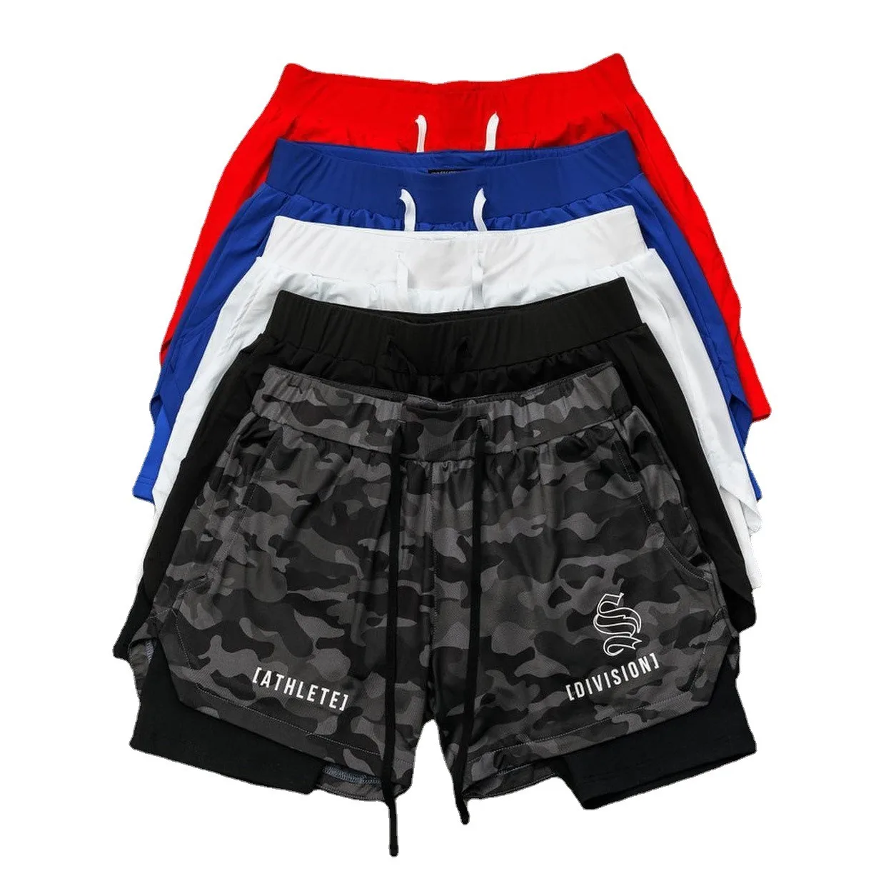 Summer 2 IN 1 Sports Men Running Shorts Double Layer Jogging Quick Dry GYM Shorts Fitness Workout Men Skinny Short Bottoms