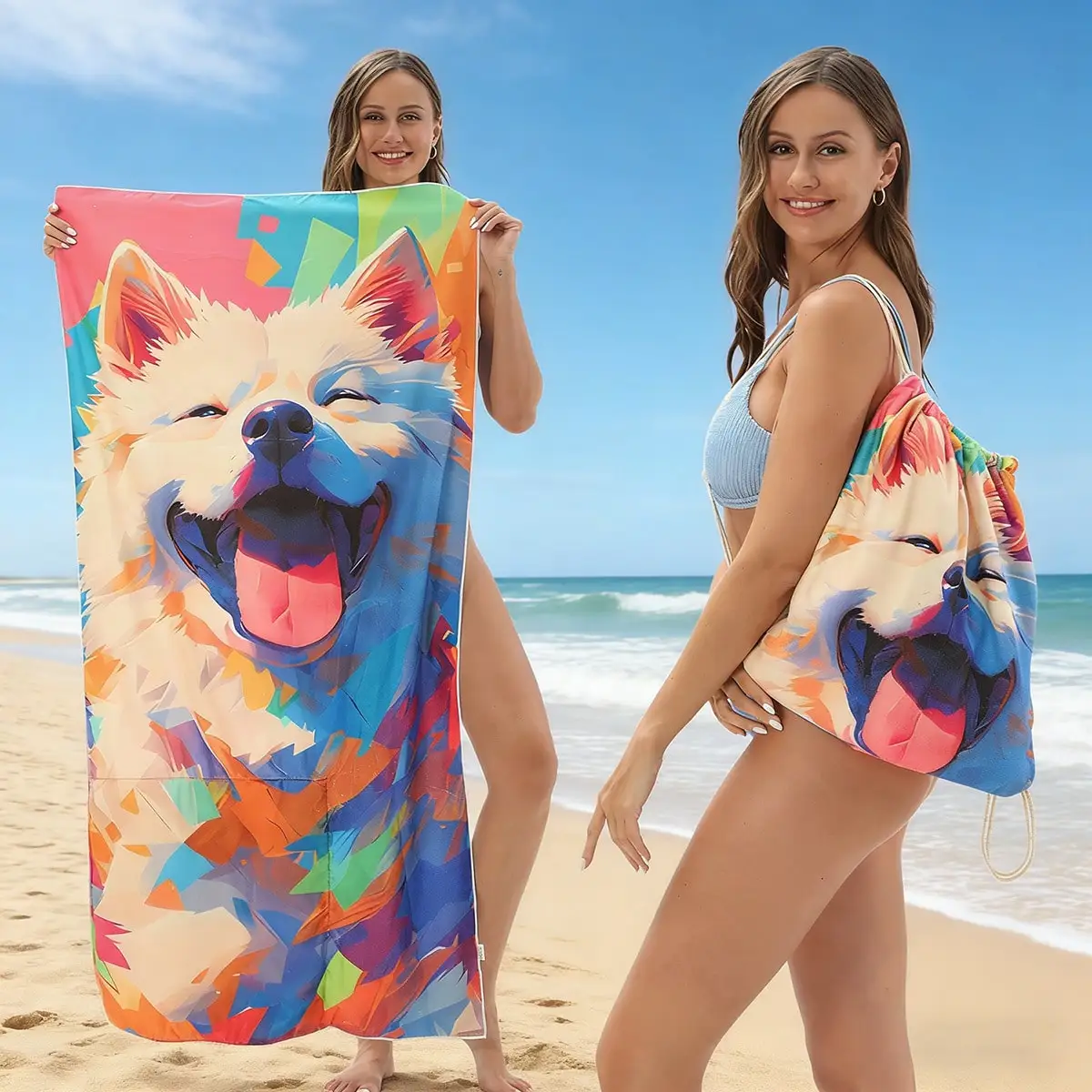 Two-In-One Foldable Beach Towel, Multiple Art-Printed Bath Towels, Can Be Folded Into A Bundle Bag For Storage And Organization,