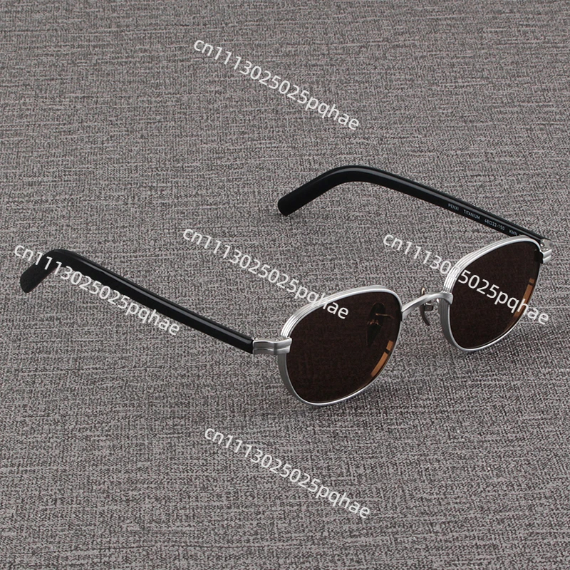 Pure titanium sunglasses for women's driving, silver small frame glasses, retro polarized sunglasses for men