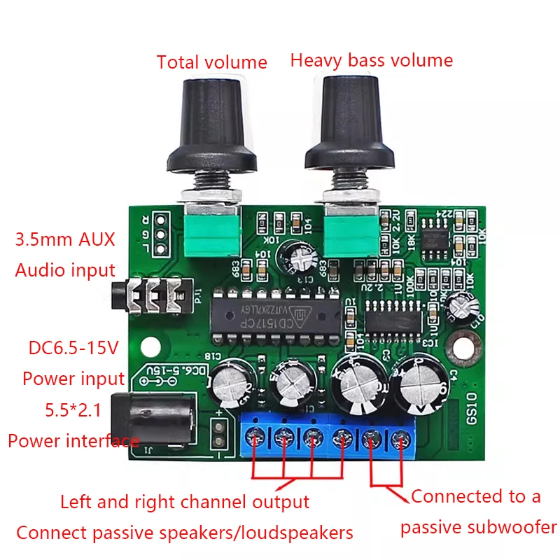 

Super Bass Mini Micro 3 CH Power Amplifier Board TDA1517P 2.1 Module 6W+6W+25W HIFI Class D Digital Power Amplifier Module