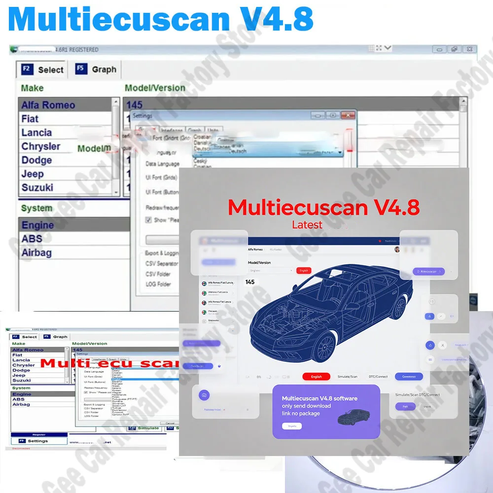 Hot Car Repair software Multiecuscan V4.8 obd2 scanner for American and European models Car Maintenance Tools Works with ELM327