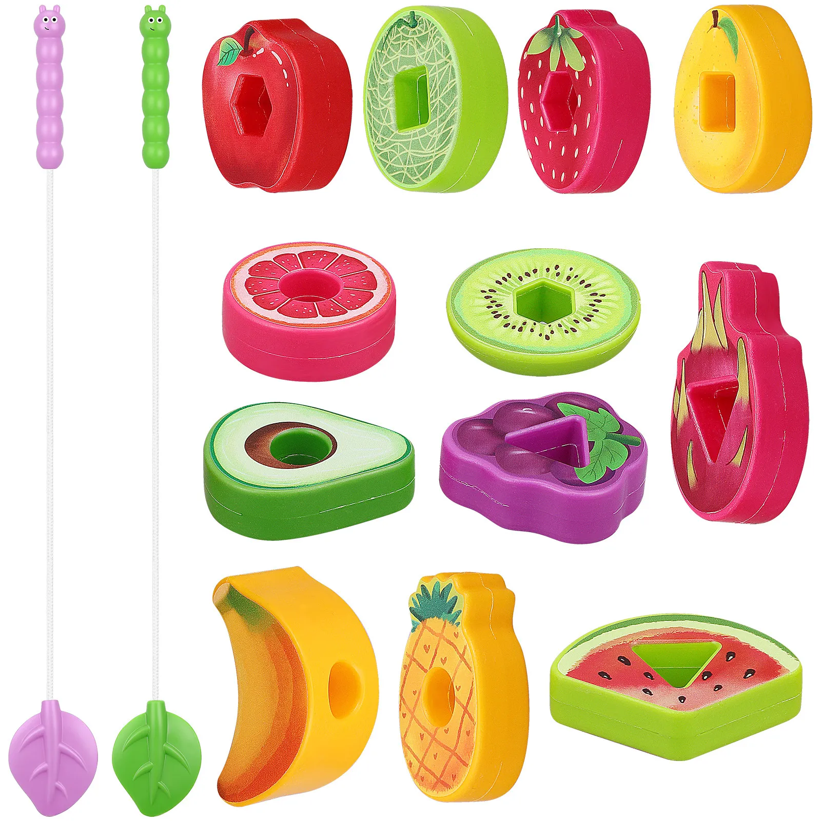 Fruit Themed Lacing Beads Set for Toddlers – Educational Threading Toy for Color Sorting & Fine Motor Skills