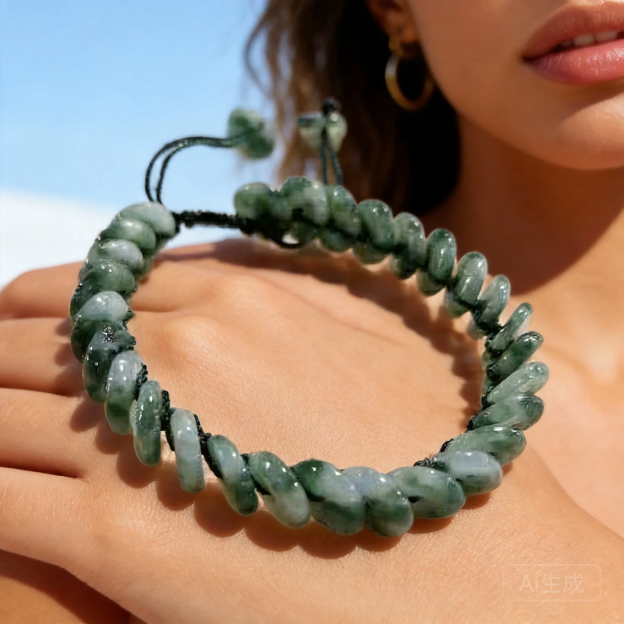 Natural Burmese Grade A Floating Flower Jade Bracelet Adjustable Handmade Braided For Women Men Daily Wear Lucky Peace Jewelry