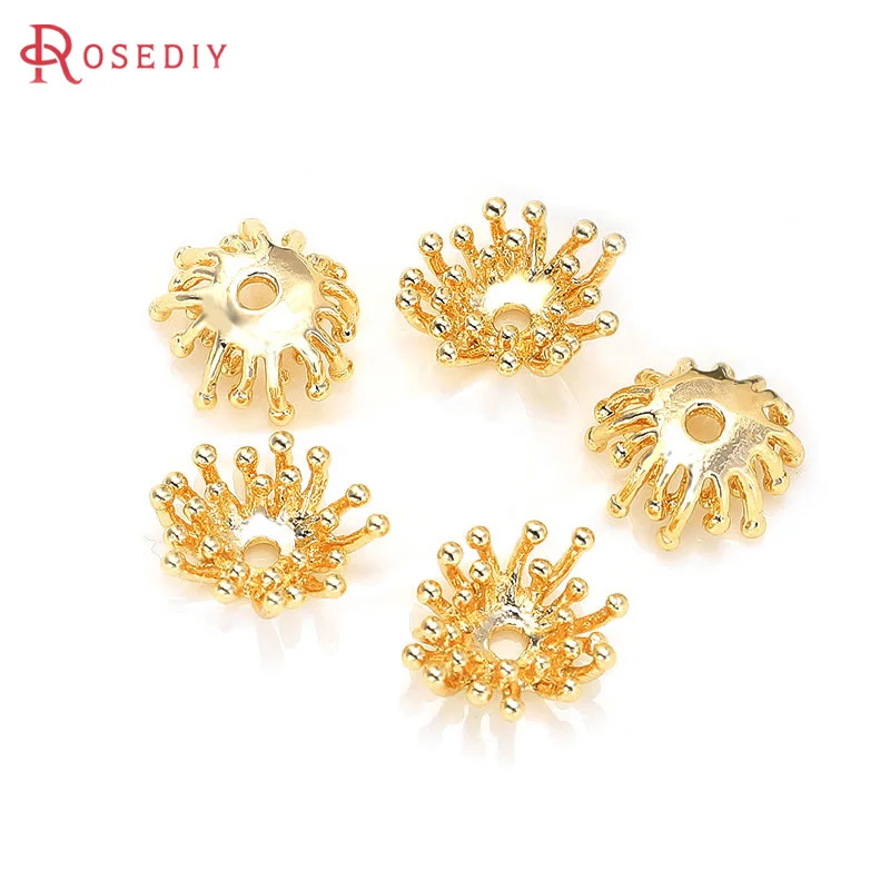 10PCS 18K Gold Color Brass 3D Flower Beads Caps Diy Jewelry Making Supplies Necklace Earrings Accessories for Women