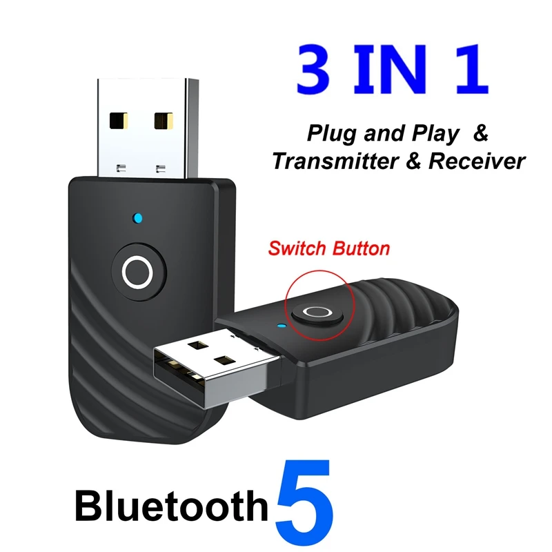 

3 в 1 USB Bluetooth 5,0 аудио передатчик приемник адаптер для ТВ ПК автомобиля 3,5 мм