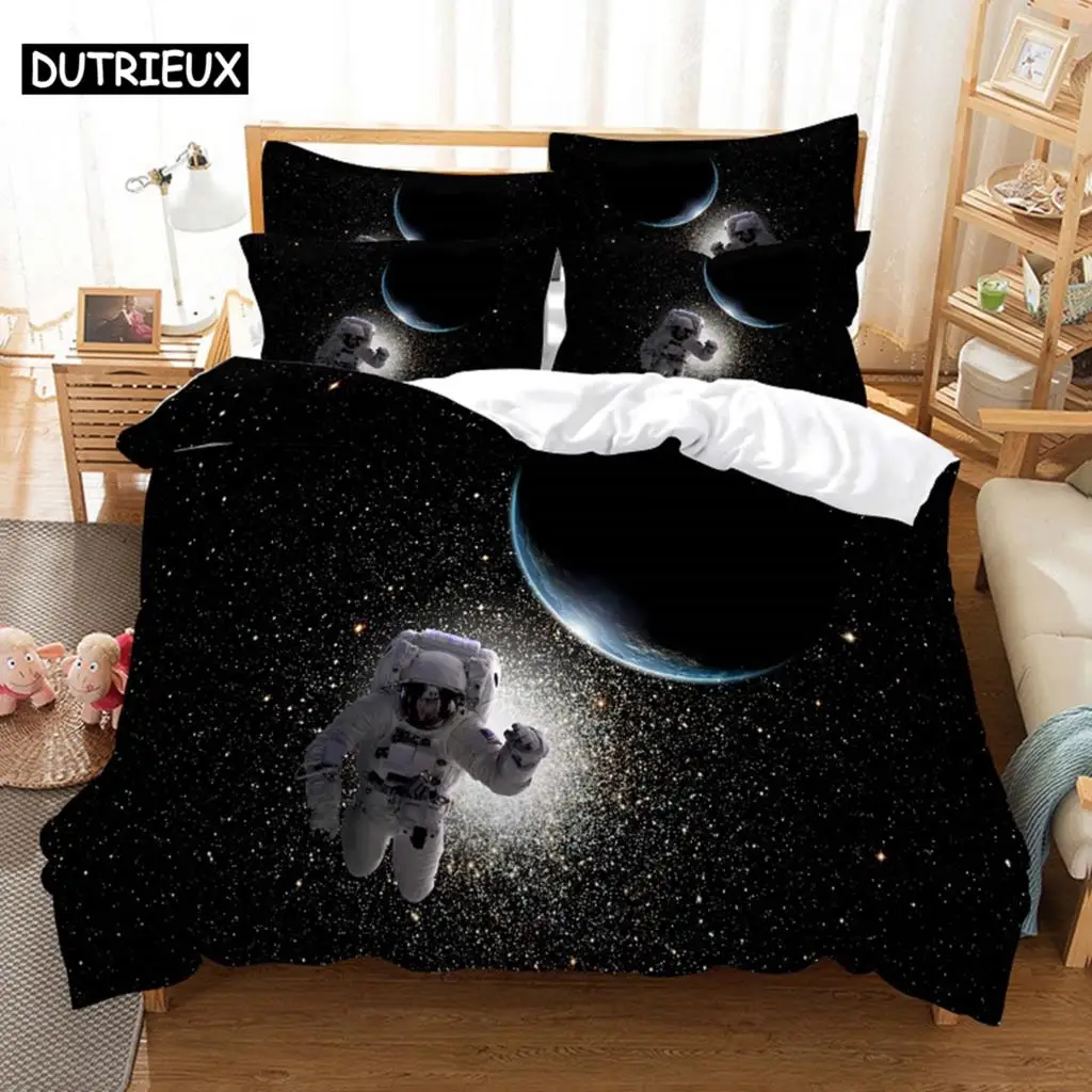 

3D Digital Printing Fashion Design Astronaut Bedding Set, Queen Size Duvet Cover Set