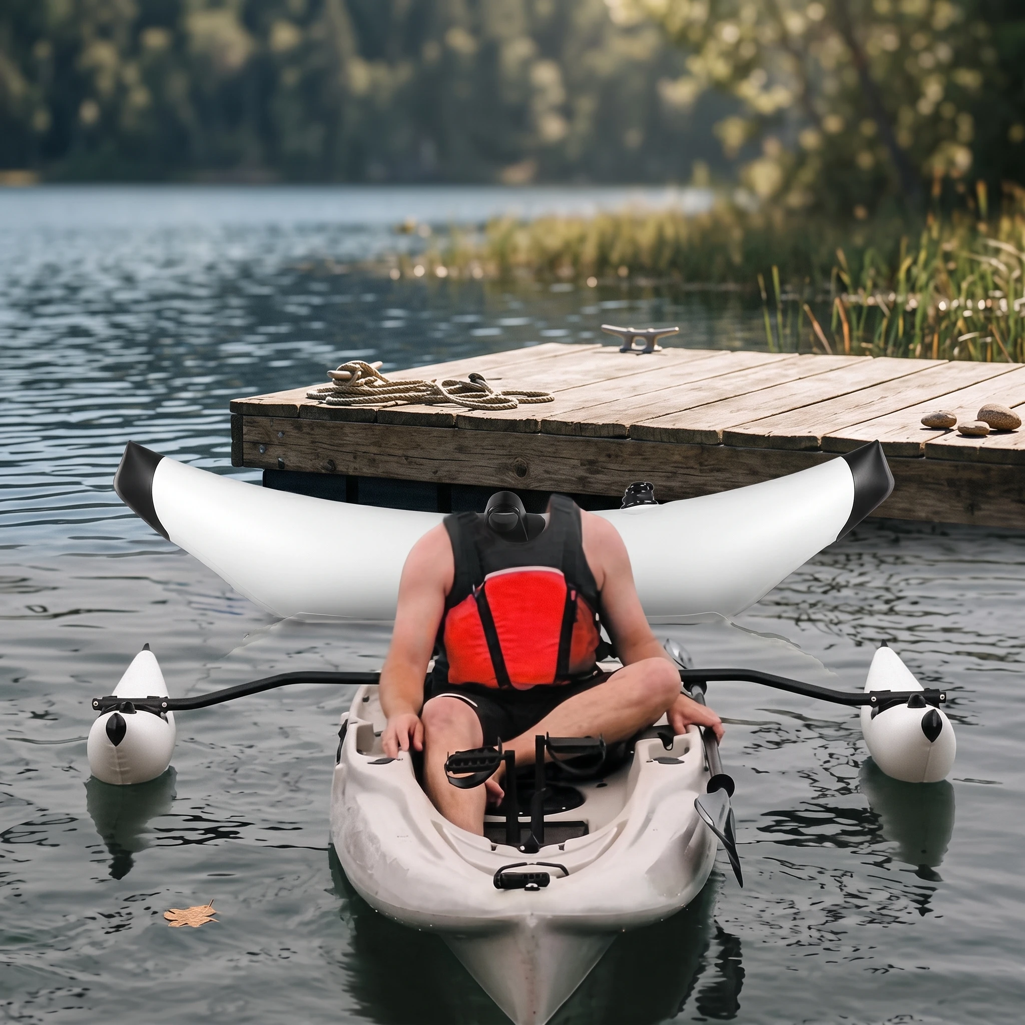 Kajak-Stabilisator PVC-Netz Aufblasbares Boot-Zubehör Stabilisator Wasserausrüstung Komplettset Schwarz Befestigungspunkte für Kanu