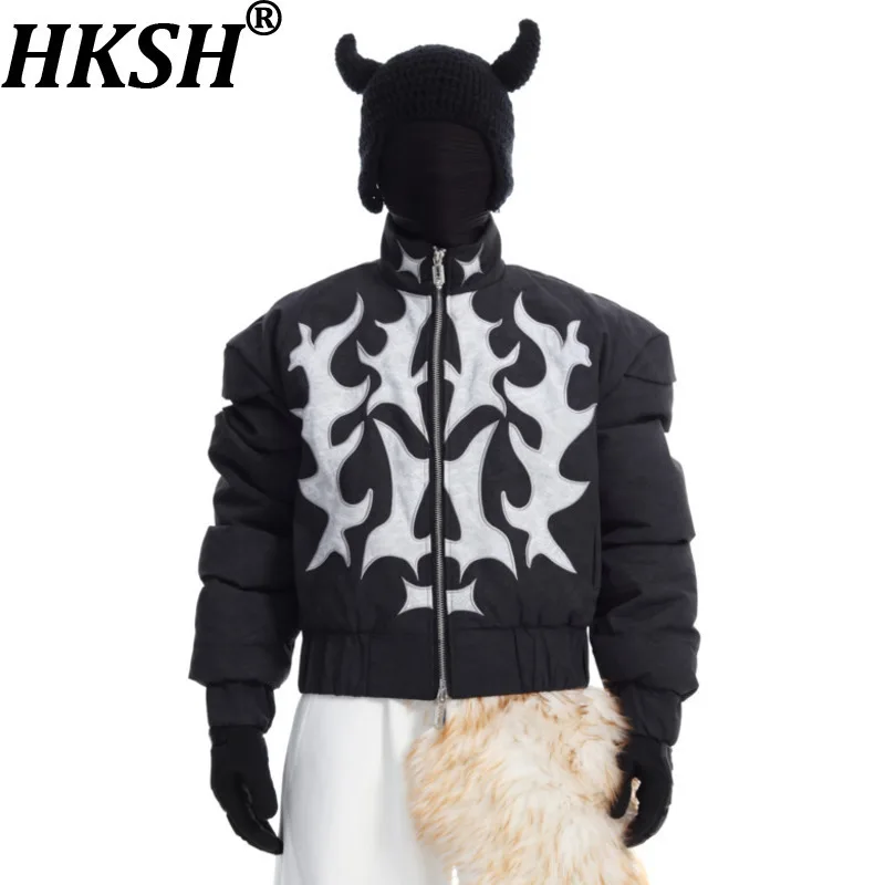

HKSH осень зима новая мужская нишевая конструкция утолщенная трехмерная вышивка теплая хлопковая куртка темные стеганые пальто в стиле панк HK16322