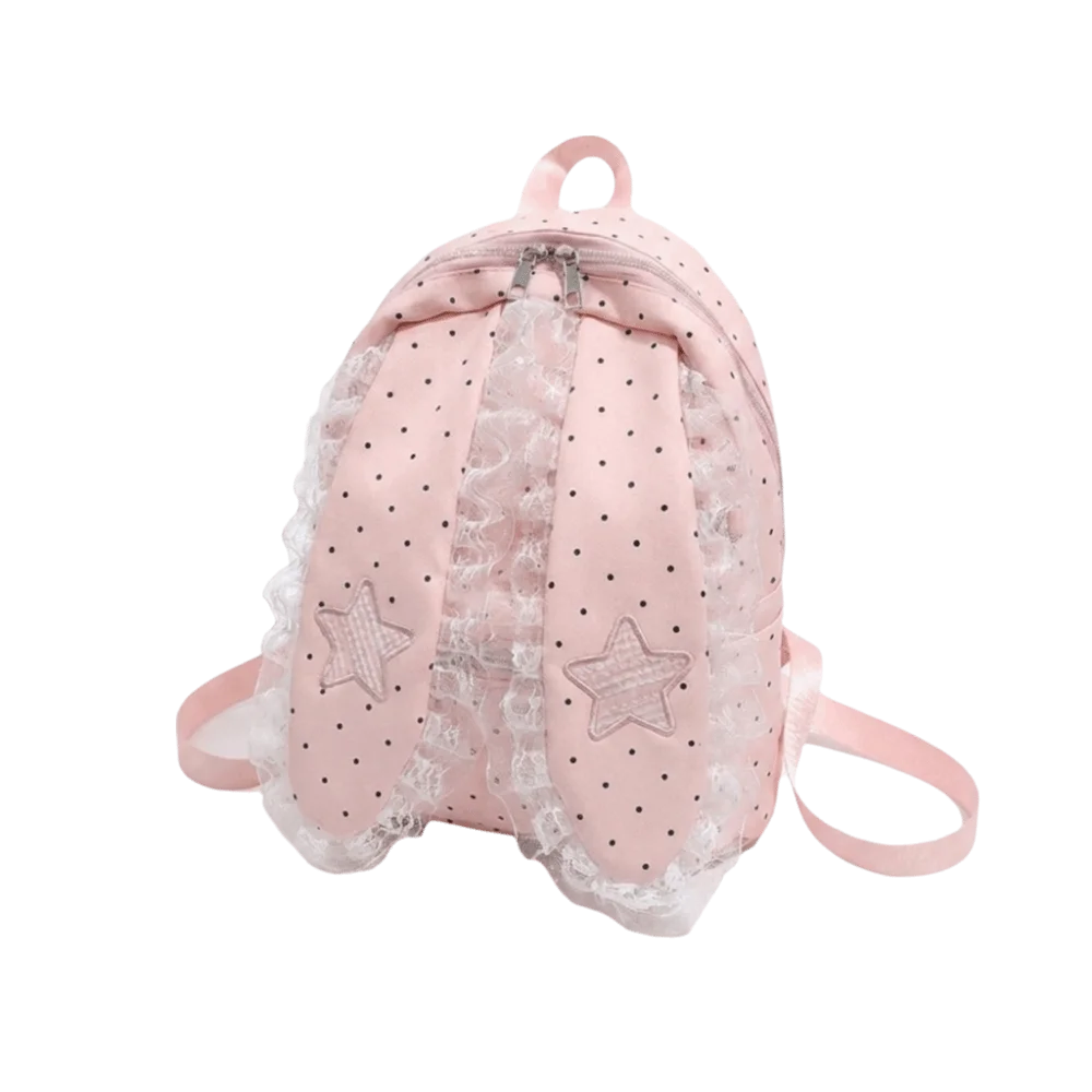 Sweet Star Bunny Ear Backpack Love Heart Lace Rabbit Ear School Bag Large Capacity Korean Style Polka Dot Backpack Girls