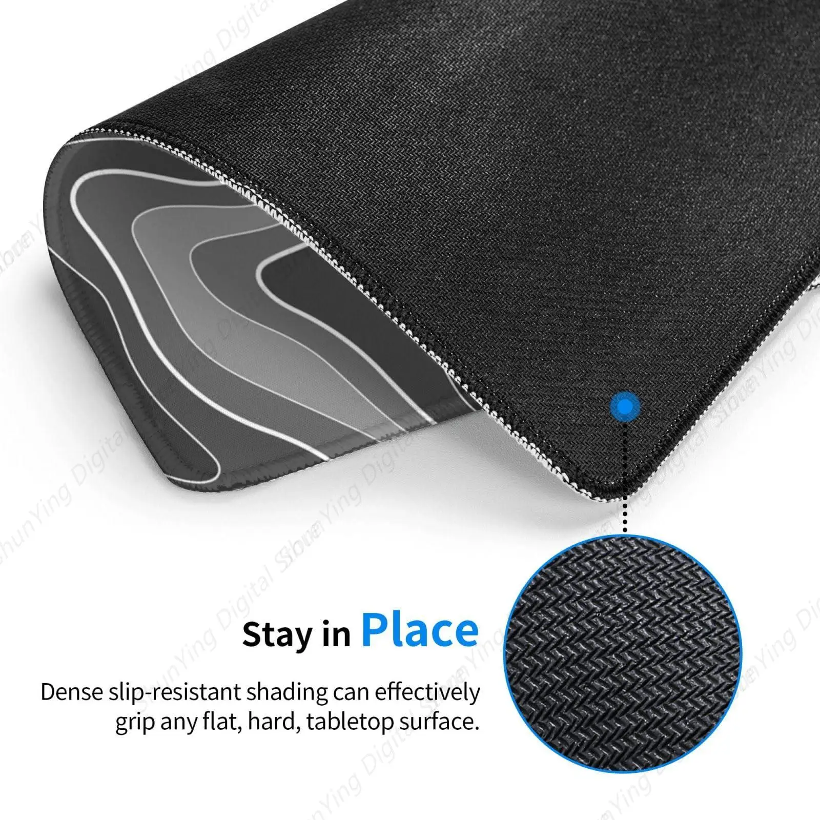 Gradient Terrain Contour Mouse Pad With Stitched Edges Anti Slip Rubber Base Black And Gray Map Line Computer Game Mouse Pad