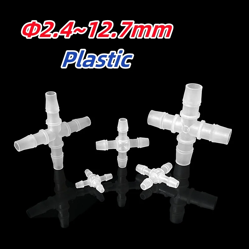 Φ2.4~12.7mm Plastic Cross Connectors Garden Irrigation Equal Dia 4-Ways Joint Aquarium Tank Air Pump Hose Pagoda Joints