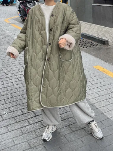 

Ele Winter Vintage Single Button Cotton Coat Women's 2025 Lamb Fur Mid-Length Warm Temperament Cotton Jaet Outerwear