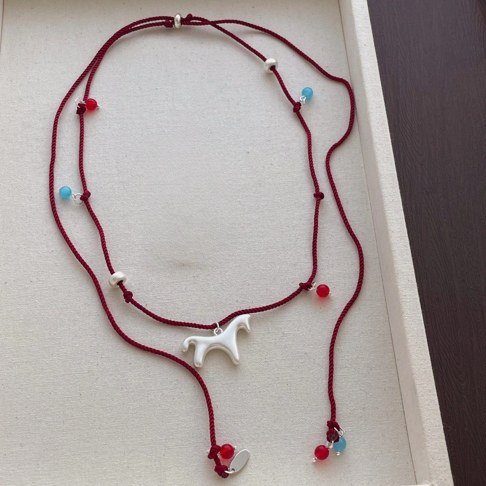 

Cute Smooth Surface Matte Color Cartoon Horse Multicolor Beads Pendant Necklaces for Women Adjusting Rope Sweater Chain 2026
