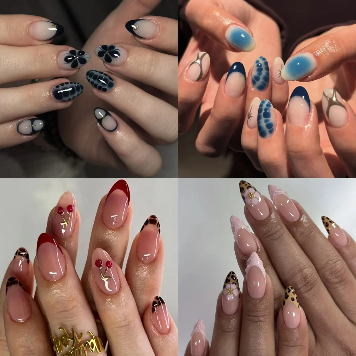 

Snake Pattern Flower Cherry Long Pointed Fake Nails Art Star Bowknot Almond False Nails Round Press on Nails Charm Manicure Tool