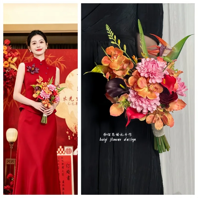 DIY red bouquet bride wedding calla lily corsage kiss bouquet hot engagement simulation flower photography props