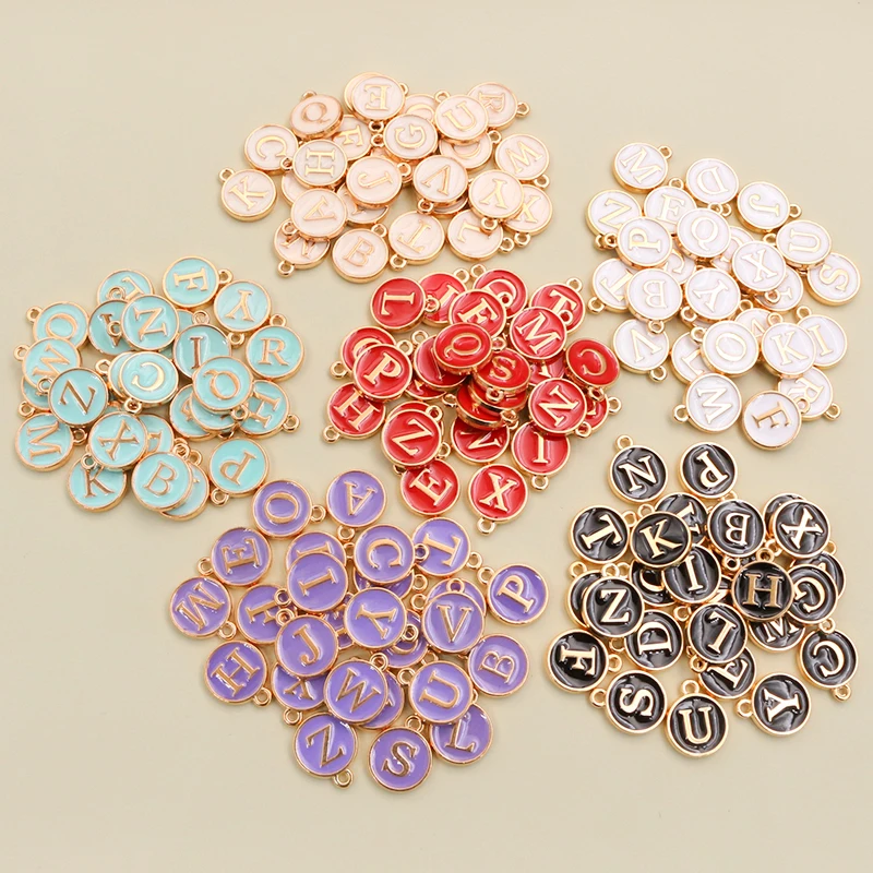 26pcs 12x14mm A-Z Letter Charms Enamel Alphabet Initial Letter Charms Pendant Handmade DIY Bracelet Jewelry Making Accessories