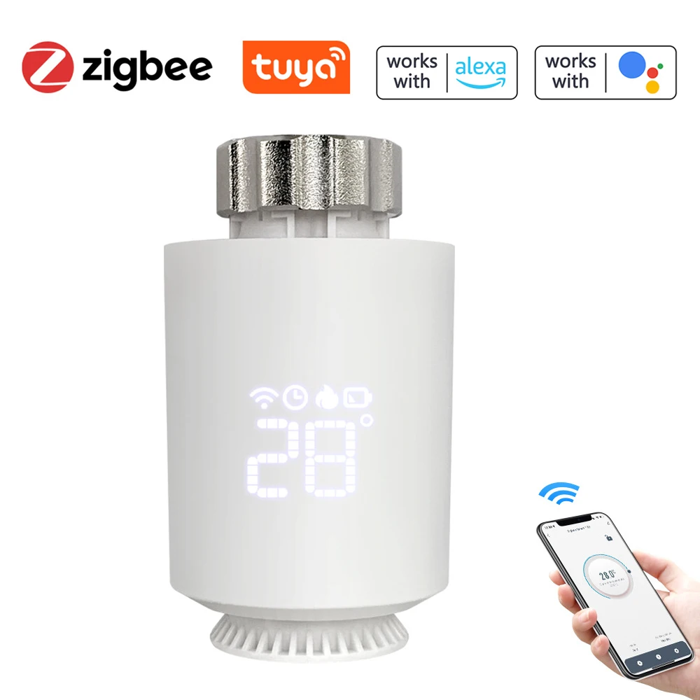 Tuya Zigbee Thermostatic Radiator Valve Head Zigbee TRV Programmable Remote Temperature Controller with Voice Alexa Google Home