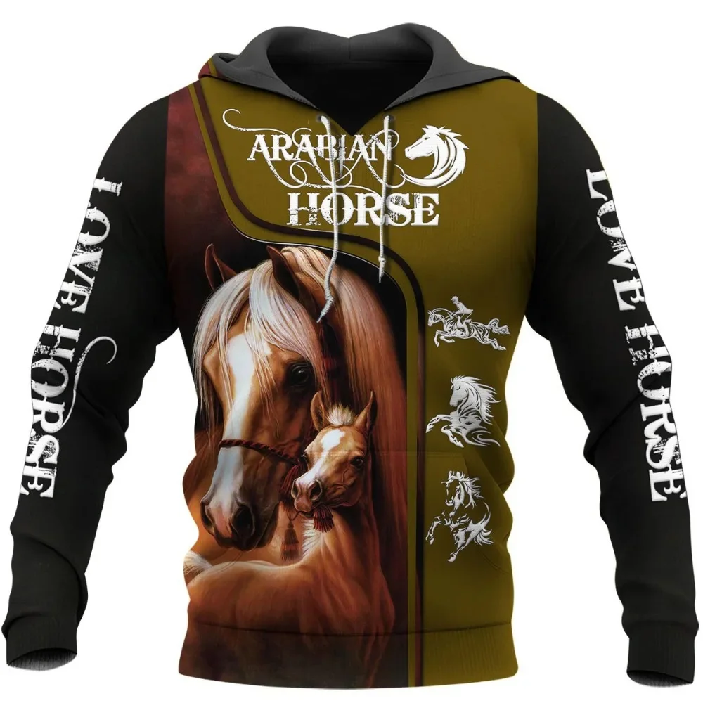 Ropa Deportiva de manga larga con estampado 3D de caballo divertido, Sudadera con capucha informal para salir, ropa de calle de otoño, nueva moda,