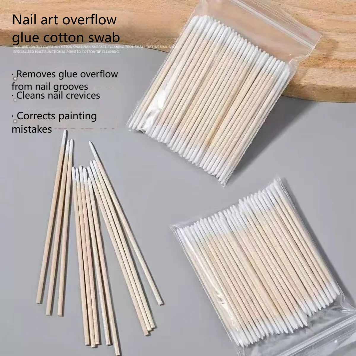 100/300/500 uñas punta de madera bastoncillos de algodón desechables Corrector Ultra-Detal removedor de esmalte de uñas palos limpios herramientas de manicura