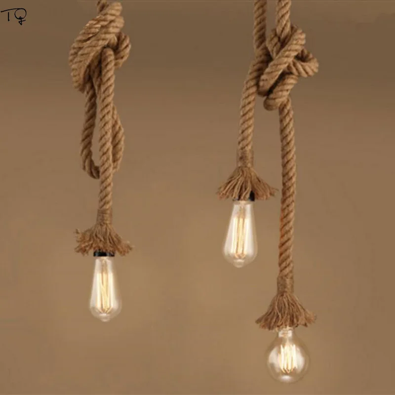 American Country Style Retro Rope Pendant Light Industrial Vintage Restaurant  Cafe Loft Decor Luminaire Living Room Single Head